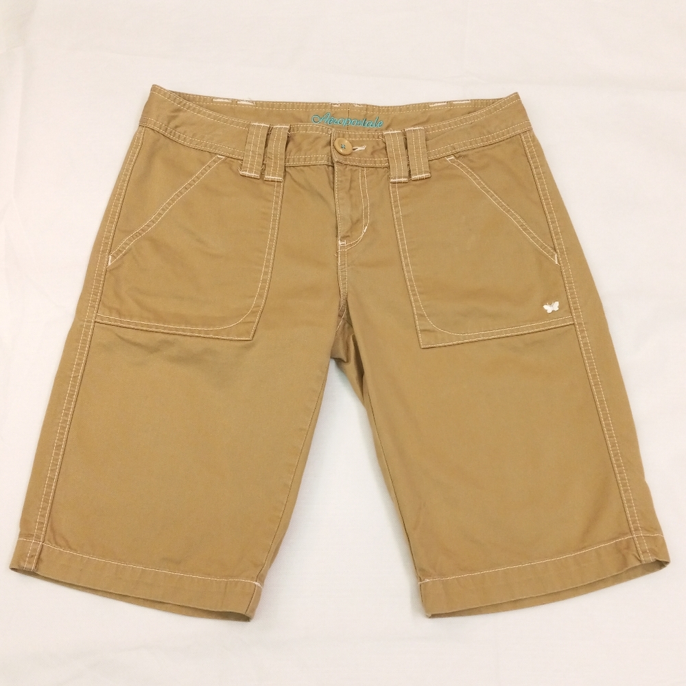 Sz 5/6 AEROPOSTALE Junior's Khaki Beige Bermuda Low Rise Shorts Perfect Cond!